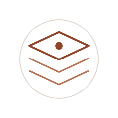 Geometric mark for Enterprise Infrastructure and Cloud: three stacked layers with a node on the uppermost plane.