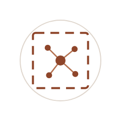 Geometric mark for AI Governance: a small connected network of nodes held inside a dashed boundary.